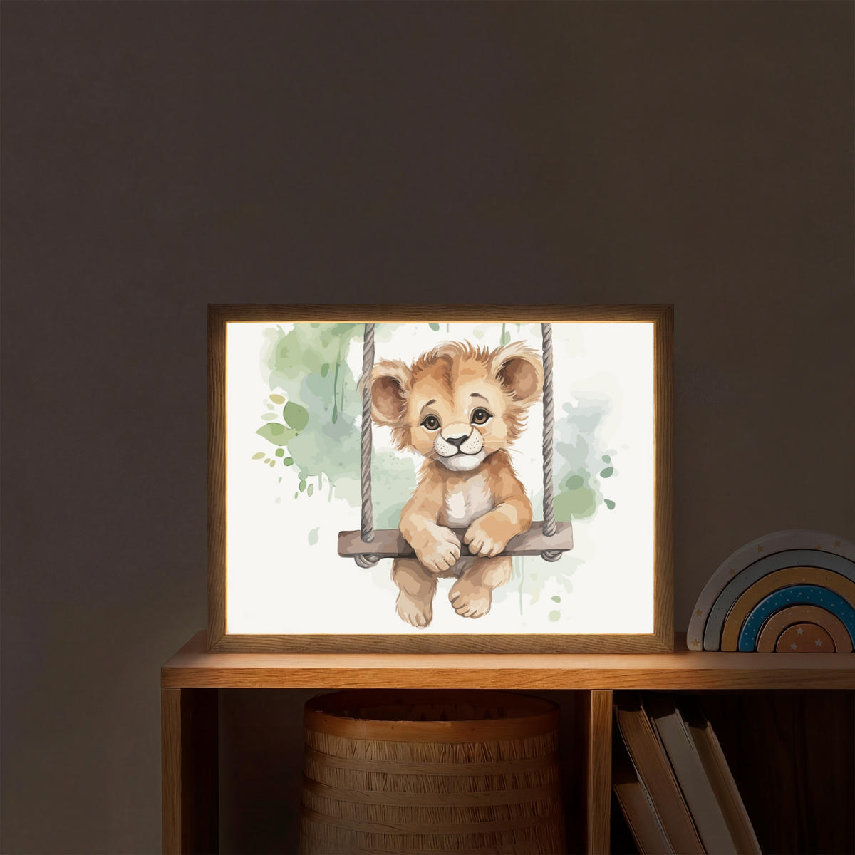NACHTTISCHLAMPE MIT AKKU Löwe - Tier - Kinder - Dschungel 40x30 cm - Weiß, Holzwerkstoff (8/40/30cm) - OnlyWow