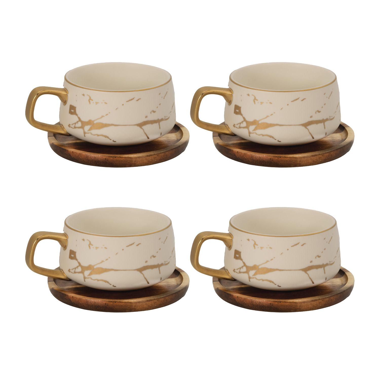 KAFFEETASSE Marmor Design 200 ml mit Untersetzer (4-tlg.) - Weiß, Keramik (13/6.3/13cm) - Intirilife
