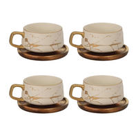 KAFFEETASSE Marmor Design 200 ml mit Untersetzer (4-tlg.) - Weiß, Keramik (13/6.3/13cm) - Intirilife