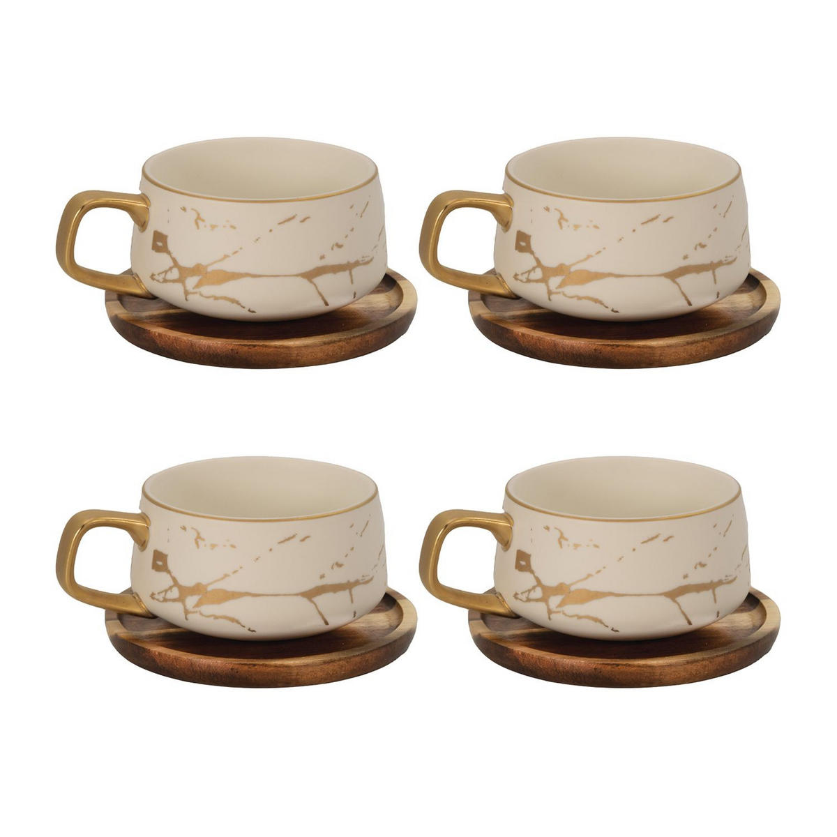 KAFFEETASSE Marmor Design 200 ml mit Untersetzer (4-tlg.) - Weiß, Keramik (13/6.3/13cm) - Intirilife