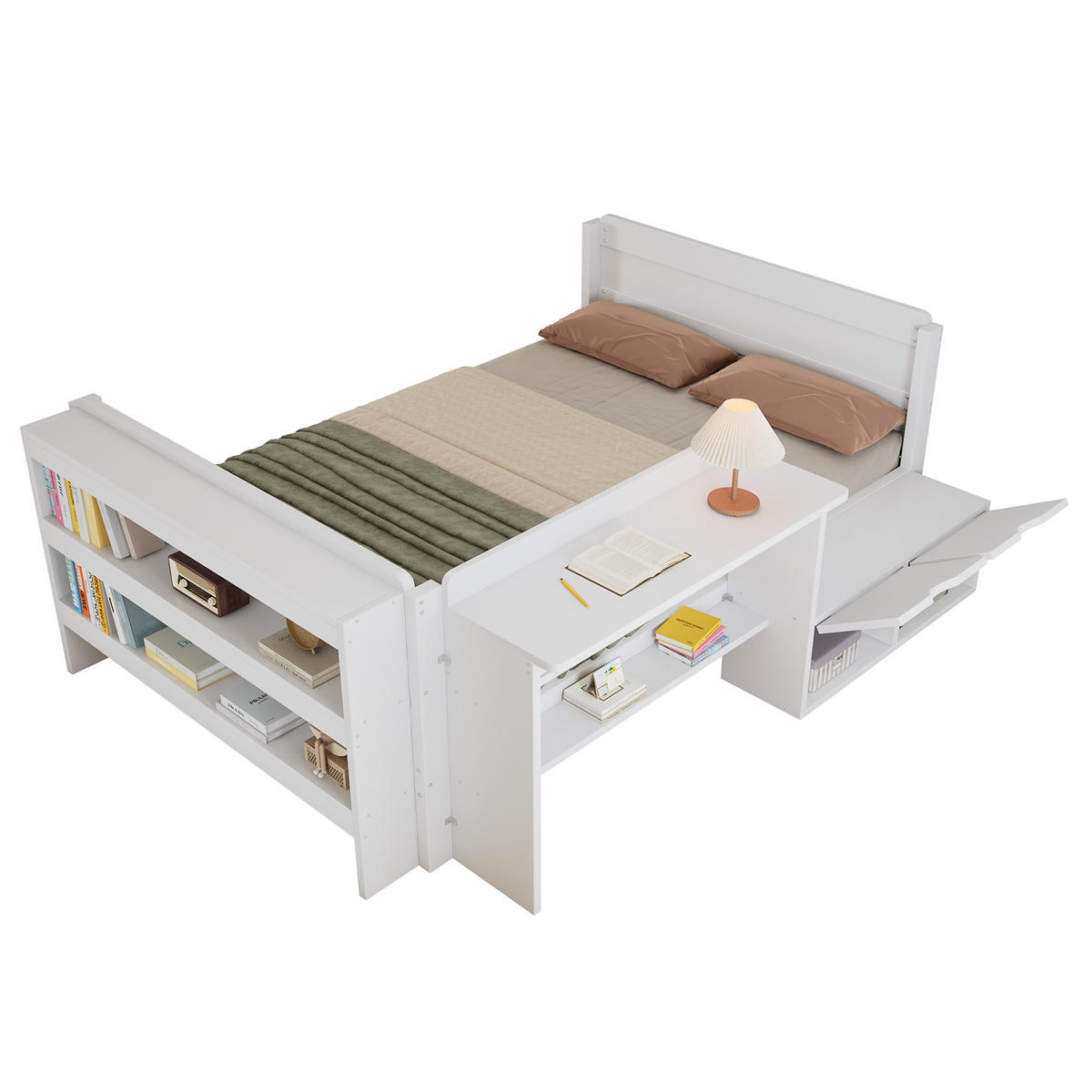 STAURAUMBETT 120/200 cm mit Schreibtisch, DE-41759, in Weiß - Weiß, Holzwerkstoff (120/200cm) - ComfortXL
