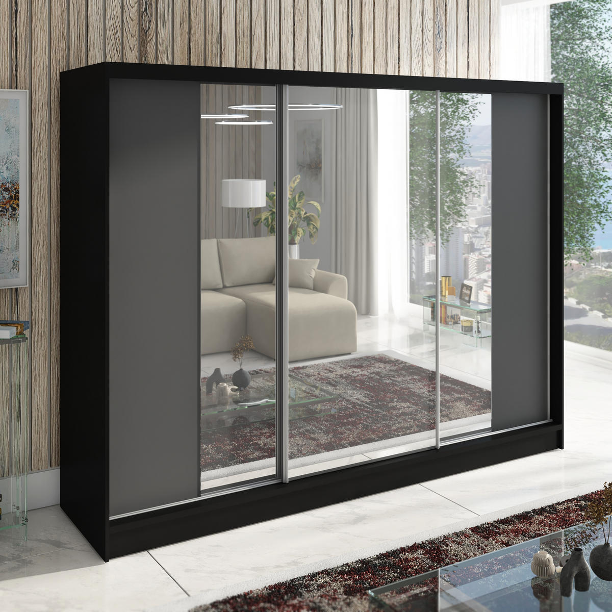 SCHWEBETÜRENSCHRANK 200 CM VIDA Farbe: Schwarz, Graphit - Schwarz/Graphitfarben, Holzwerkstoff (200/215/60cm) - A&J MöbelLand