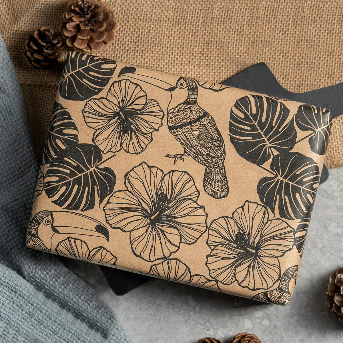 GESCHENKPAPIER 3 Rollen Set Blumen Schwarz 43 cm x 3 m - Multicolor, Papier (43/1/300cm)