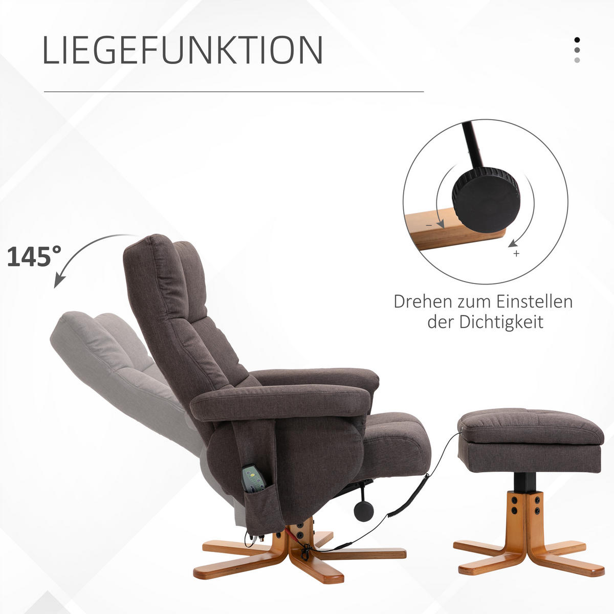 RELAXSESSEL Massagesessel mit Fußhocker Liegefunktion Polyester Braun - Anthrazit/Braun, Holz/Textil (86/99/80cm) - HOMCOM