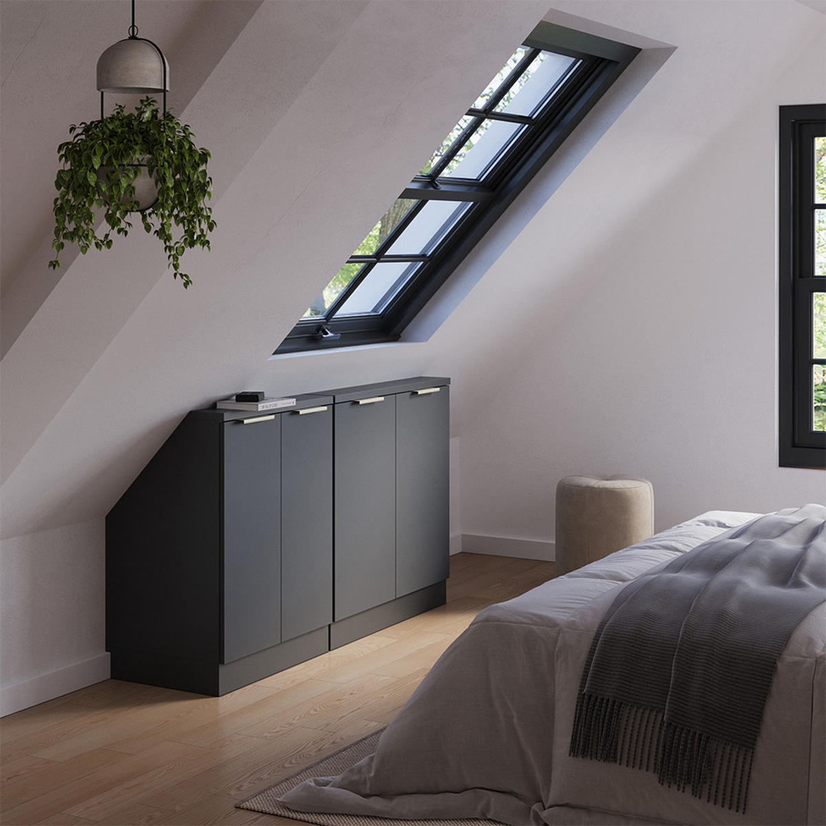 SADA SKŘÍNÍ PRO ŠIKMOU STŘECHU Rion Antracitově zlatý - antracitová, kompozitní dřevo (140/81.6/46cm) - Vicco