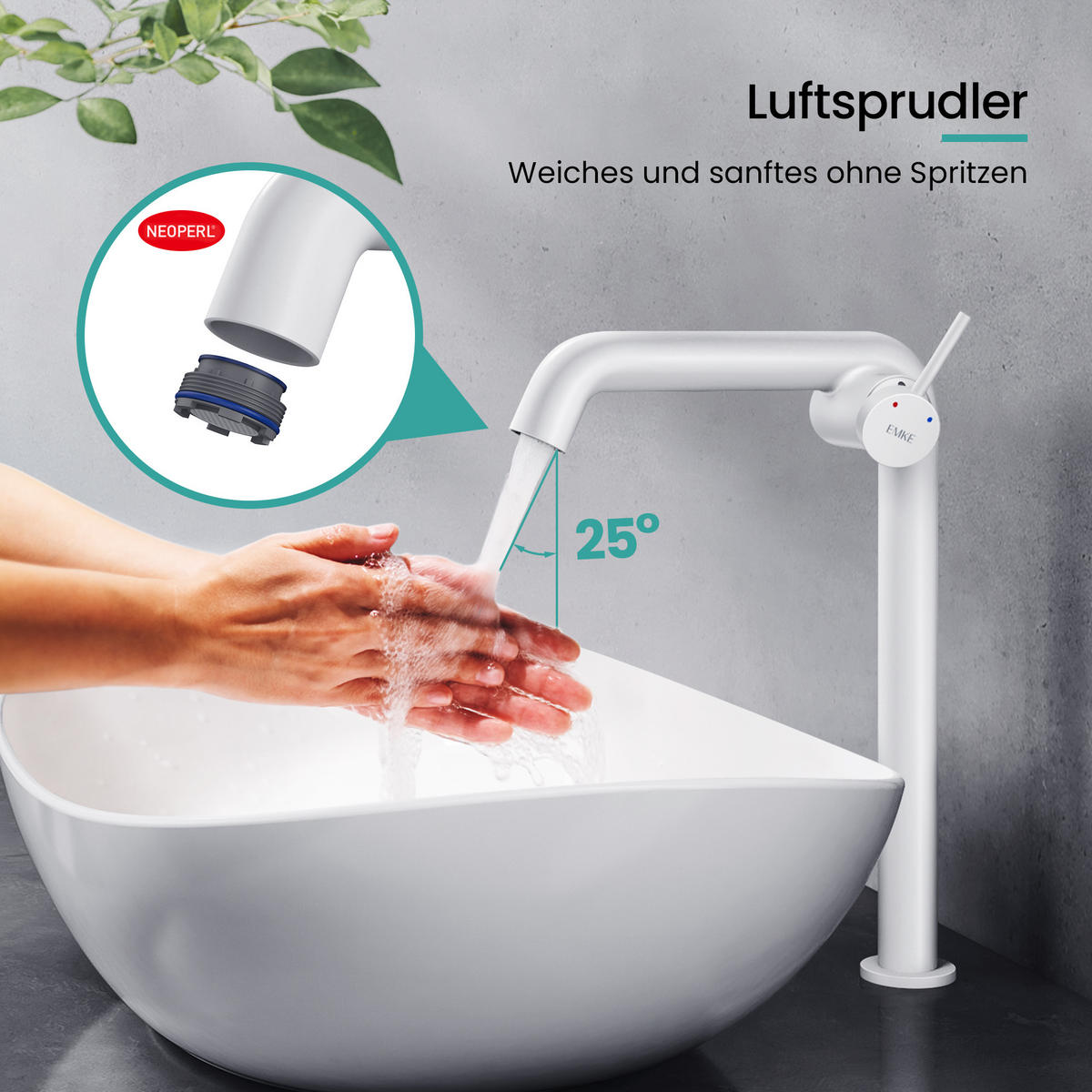 WASCHTISCHARMATUR Wasserzulaufrohr aus Edelstahl Weiß Matt 26cm - Weiß, Metall (22/7.6/33.2cm) - EMKE
