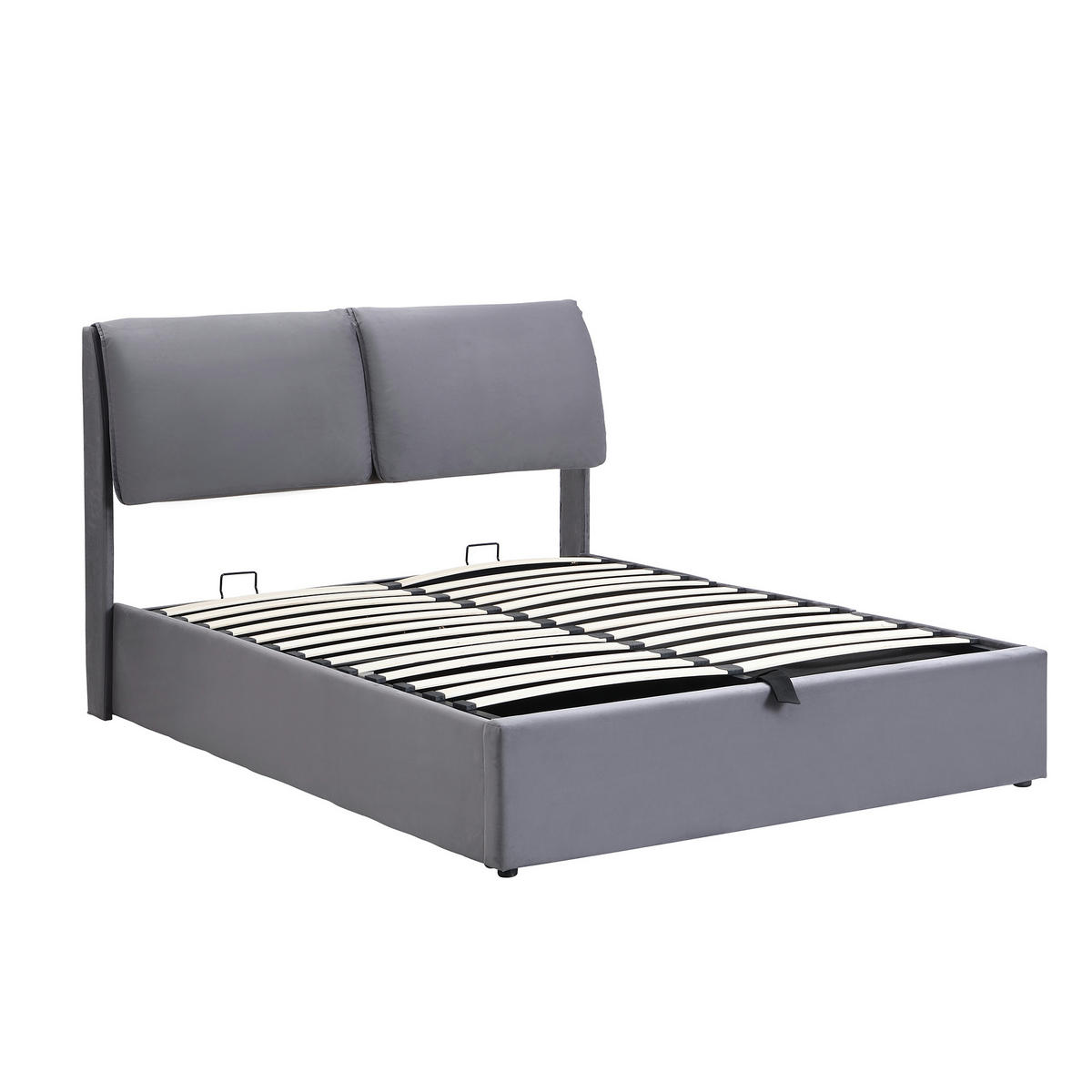 POLSTERBETT aus Samt 140x200 cm in Grau mit Hydraulik & Stauraum - Grau, Textil (140/200cm) - Modfu