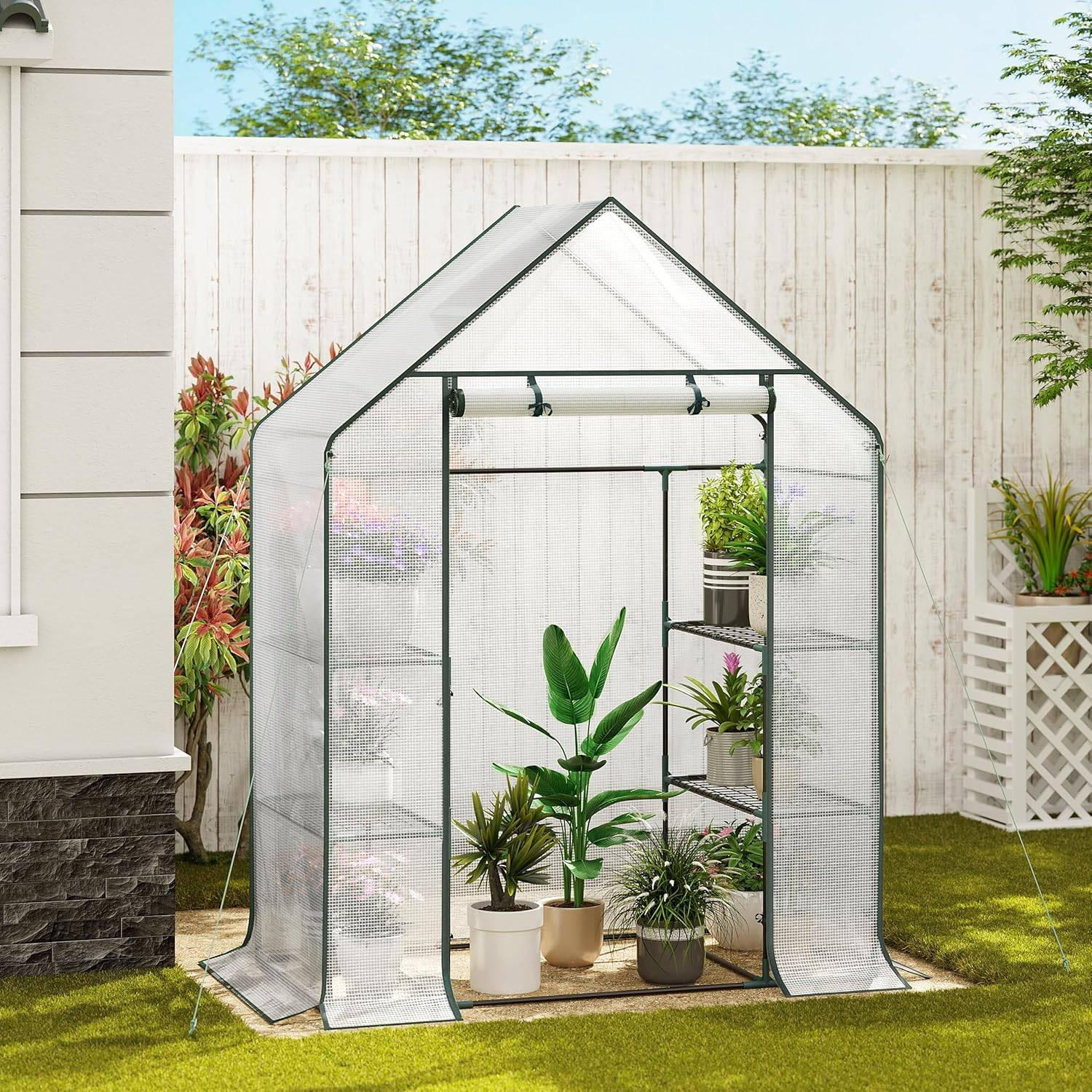 FOLIENGEWÄCHSHAUS, Metallgestell, 143 x 195 x 73 cm, Weiß - Weiß, Textil/Metall (143/195/73cm) - Woltu