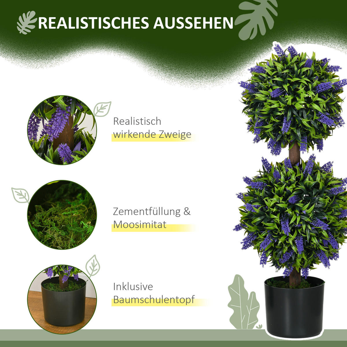 KÜNSTLICHE Pflanzen, PE, Stahl, Grün - Grün, Kunststoff (70cm) - HOMCOM