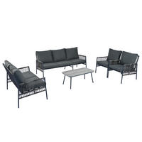 GARTENMÖBELSET aus Rattan 173x54.5x77cm schwarz mit Couchtisch aus gehärtetem Glas - Grau, Metall - Modfu