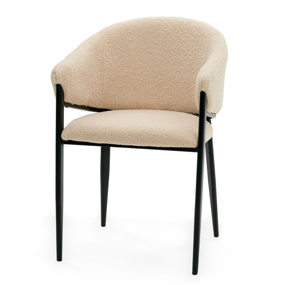STUHL BUENO gespolsterter - dunkelbeige - Glamour Boucle Teddy - Beige/Schwarz, Textil/Metall (57/81/59cm) - NEW HOME