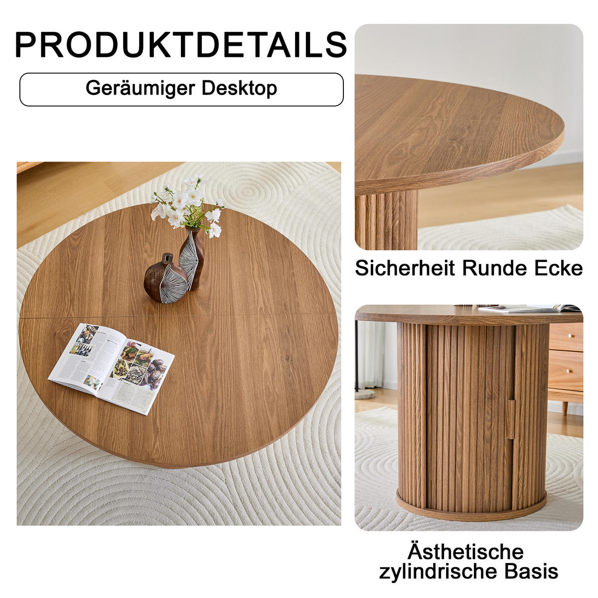 ESSTISCH rund 120/120/75 cm walnuss aus Holzwerkstoff mit Doppellager - Walnussfarben, Holzwerkstoff (120/120/75.5cm) - OKWISH