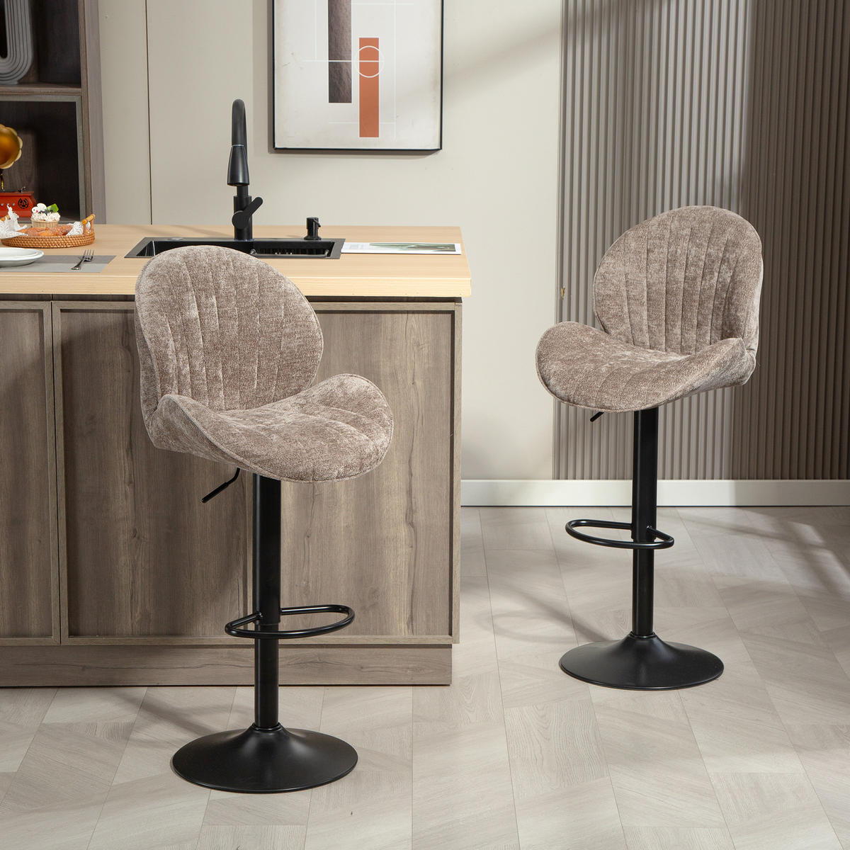 BARHOCKER 2er-Set DE-14773 muschelförmig & höhenverstellbar Braun - Braun, Metall (48/115/50cm) - ComfortXL