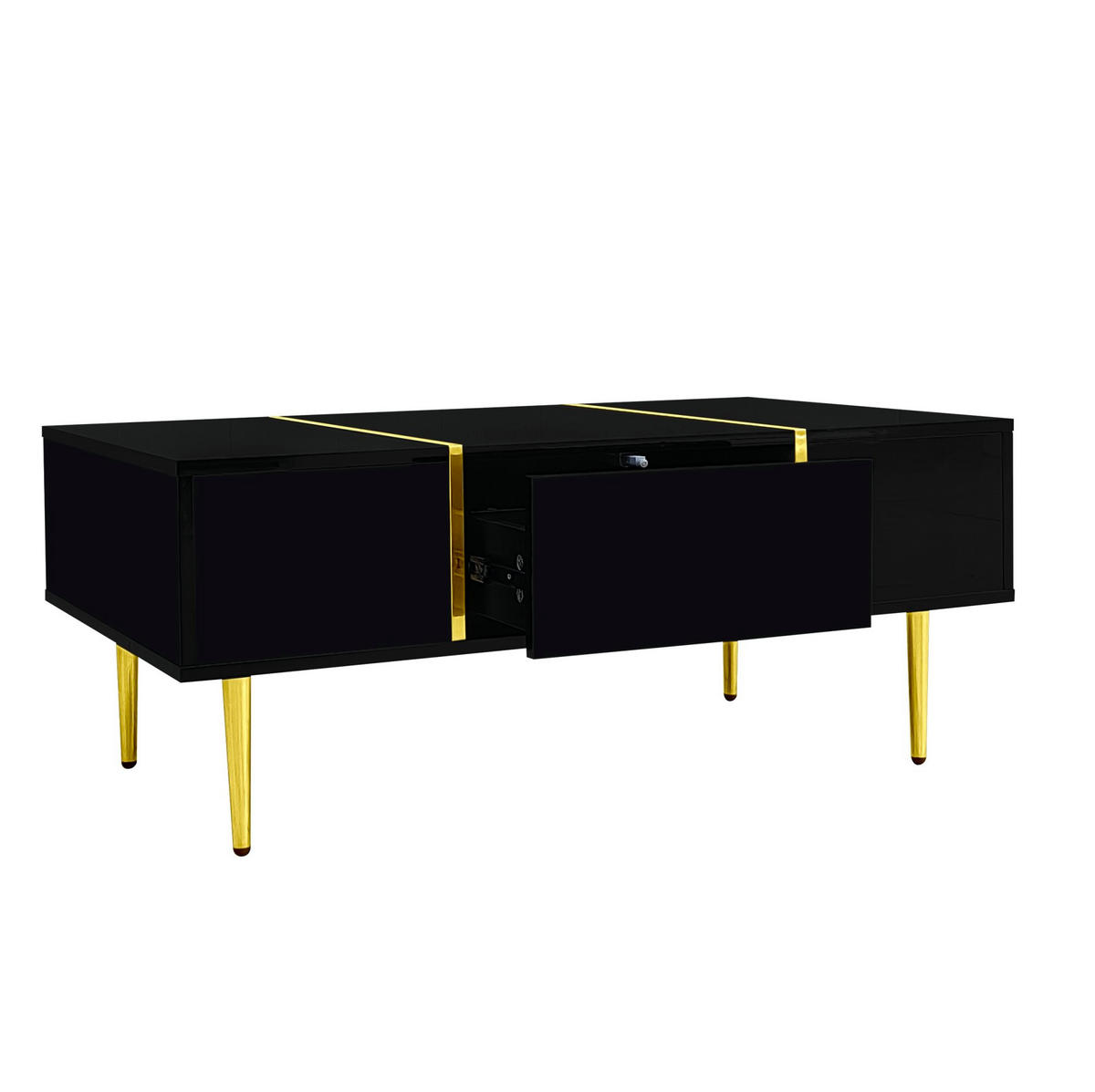 COUCHTISCH mit 2 Schubladen 100 x 60 cm MDF Schwarz Hochglanz - Schwarz, Metall (100/60/41.5cm) - Meubliv