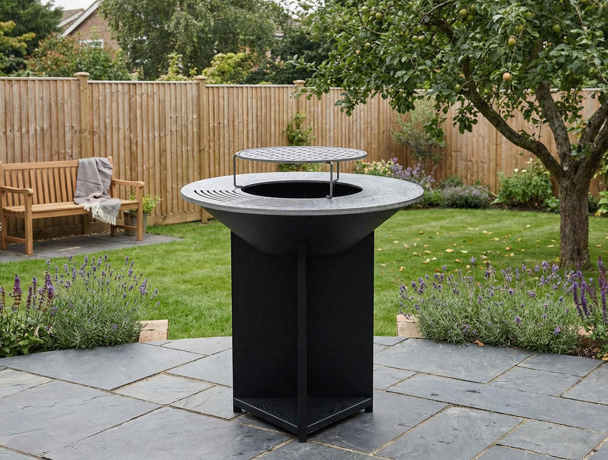 HOLZKOHLEGRILL Feuerschale Schwarz inkl. Schutzhülle - Schwarz, Metall (98/100/98cm) - Purline