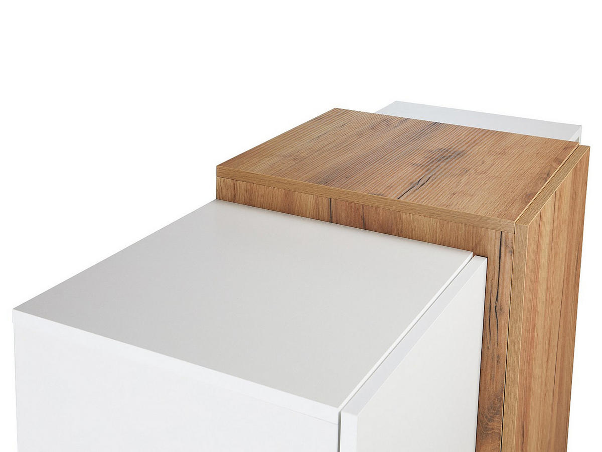 HIGHBOARD mit 3 Türen - Weiß & Eichefarben - FRANCOLI - Weiß, Holz (110/133.5/45.4cm) - Vente-Unique