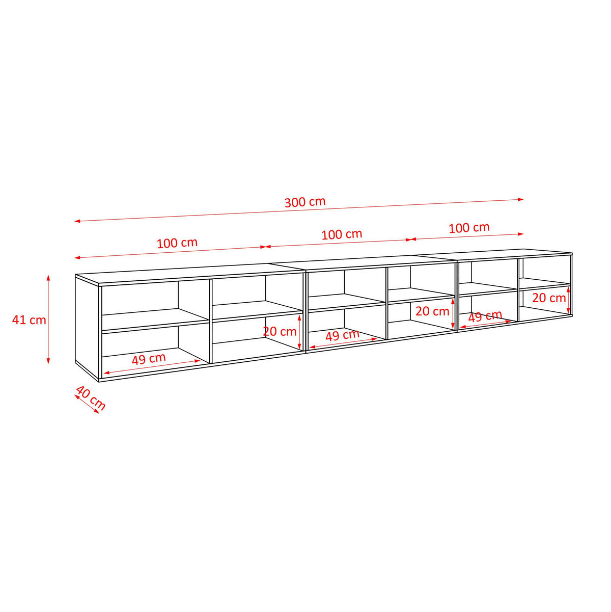 TV-SCHRANK CORA - Eiche Artisan, Holzwerkstoff (300/41/40cm) - Meblini