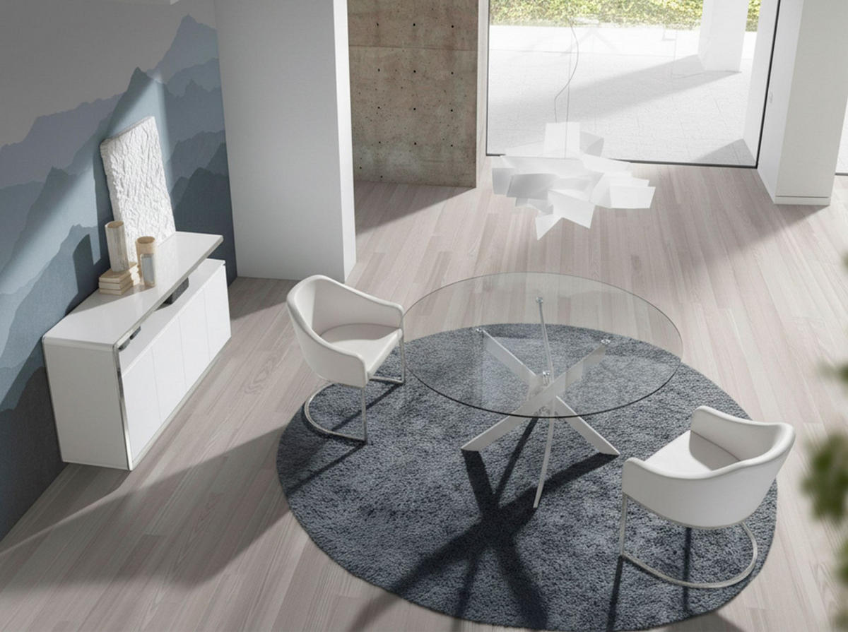 ESSTISCH Esstisch runde gehärtetes Glas aus weißer Stahl Ø140/75 cm - Transparent/Weiß, Glas (140/140/75cm) - ANGEL CERDA