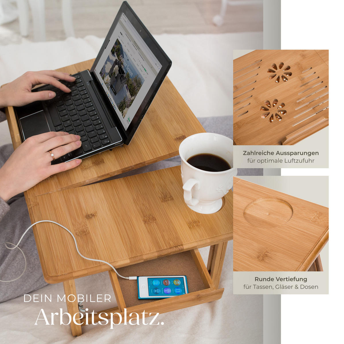 LAPTOPTISCH Kerstin,55 x 35 x 26 cm,braun - Braun, Holz (55/35/26cm) - tectake
