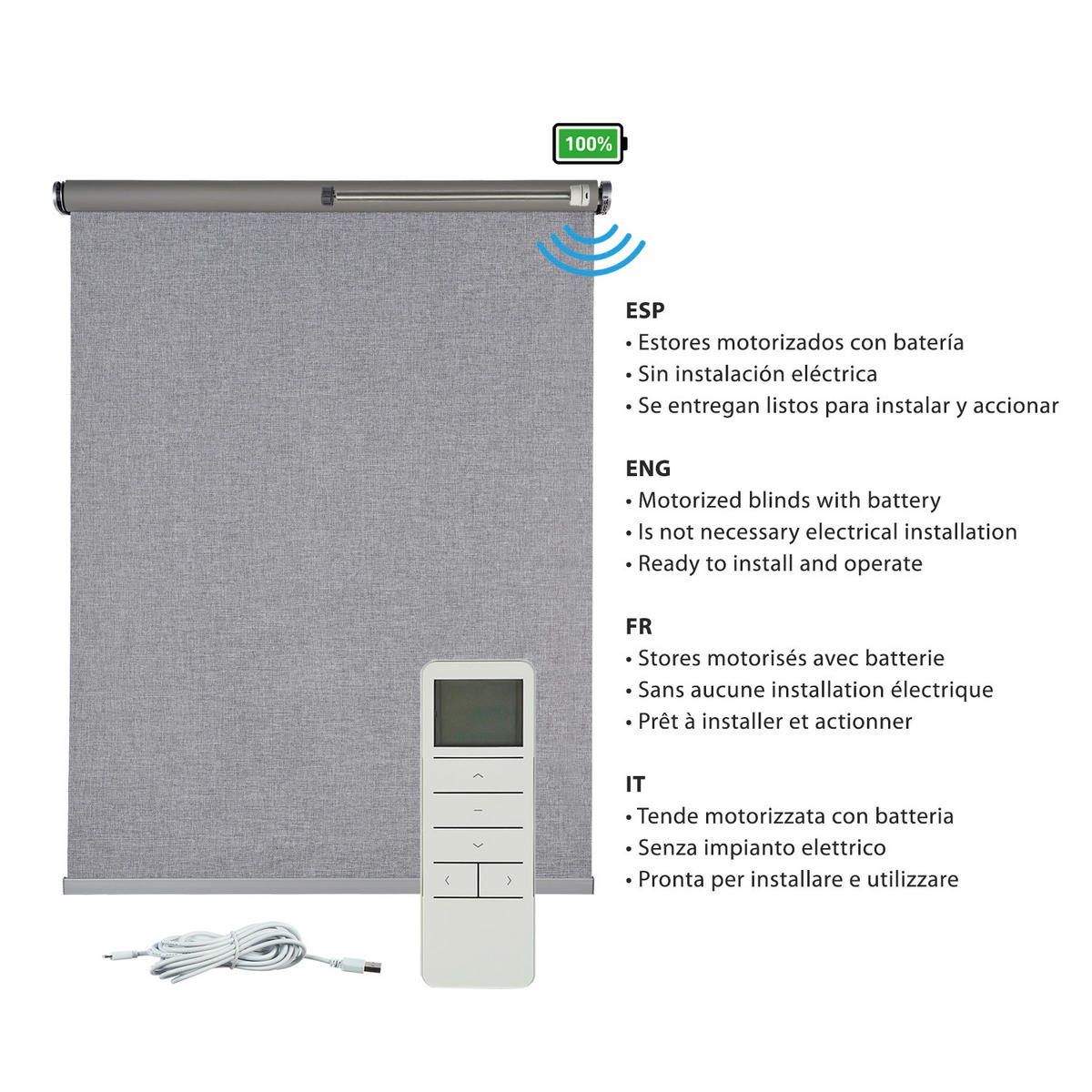 ROLLO motorisiert Silbergrau, 100 x 250 cm - Grau, Kunststoff (100/250cm) - STORESDECO