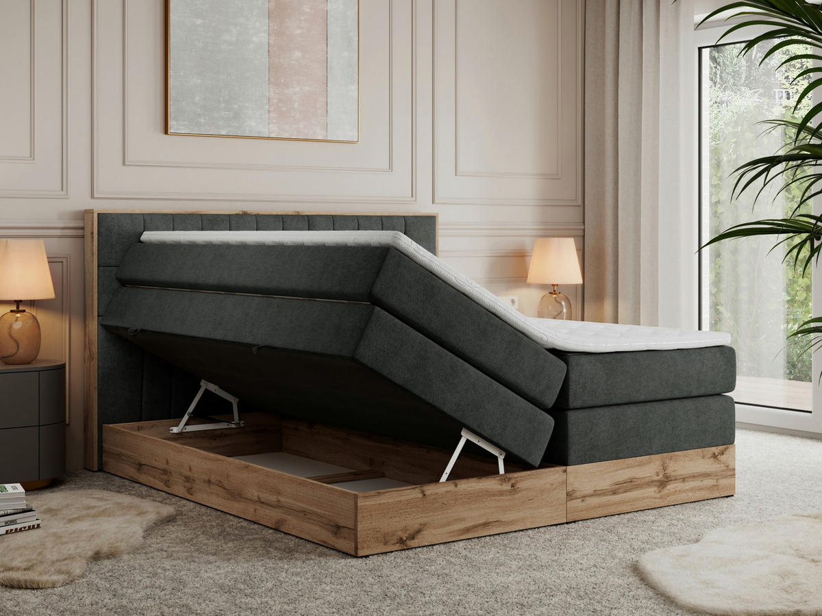 BOXSPRINGBETT AMORE KING 180/200 Dunkelgrau Struktur - H3 - Dunkelgrau, Holz/Textil (180/200cm) - MKS