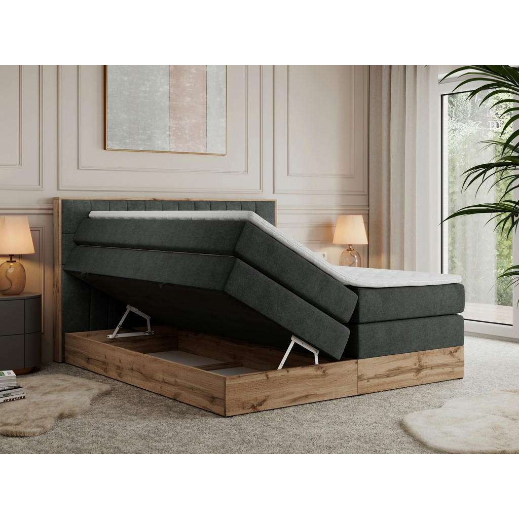 Thumbnail - MKS Boxspringbett, Dunkelgrau, Textil, 2-Sitzer, H4, Rechteckig, 160x200 cm, Schlafzimmer, Betten, Boxspringbetten