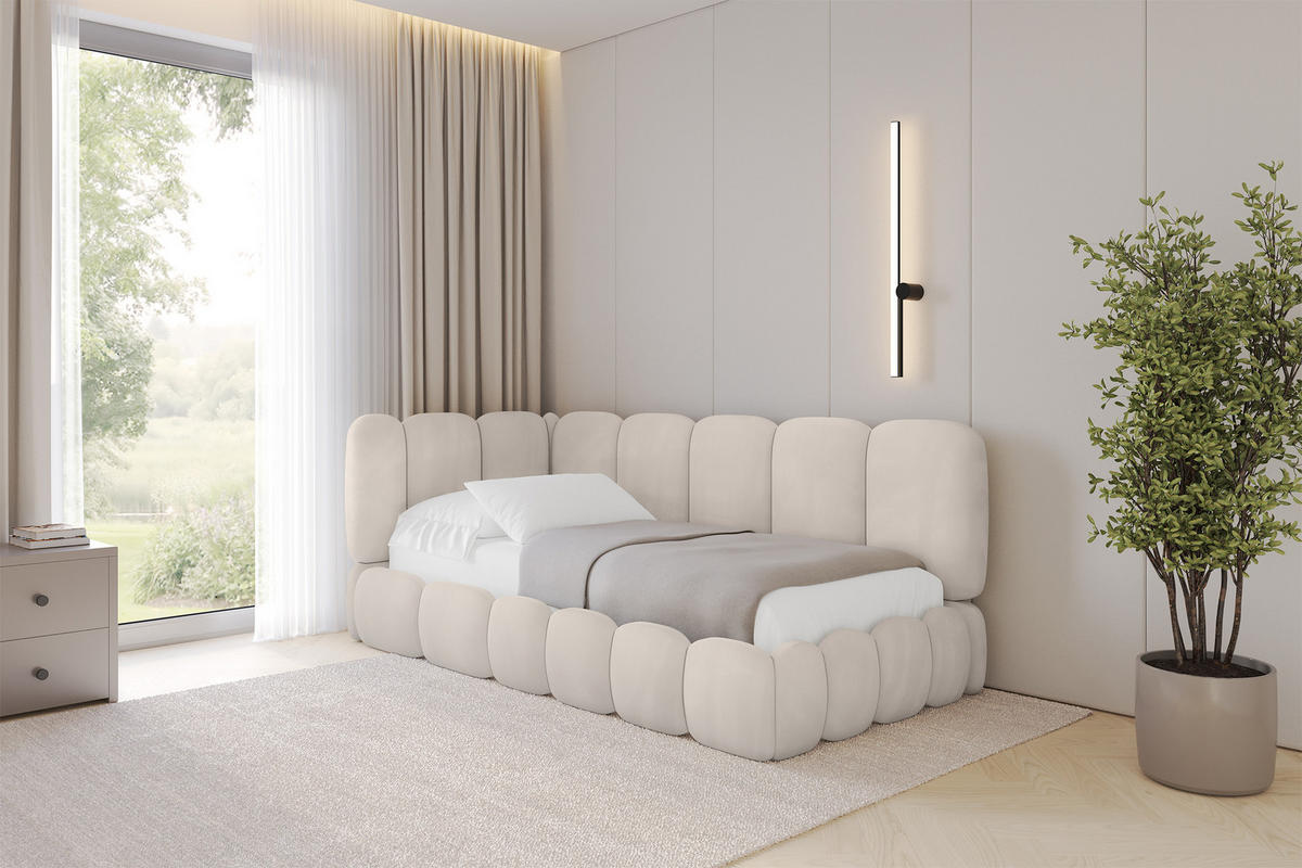 EINZELLBETT Jugendbett mit Bettkasten, Rechts - AVRY 100x200 Beige - Sandfarben, Holzwerkstoff/Textil (100/200cm) - ALTDECOR
