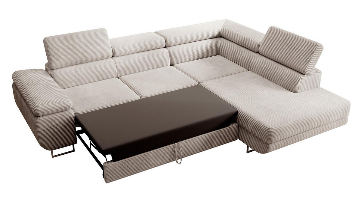 ECKSOFA Stevil Graubeige Cordbezug - Greige/Silberfarben, Textil/Metall (275/203cm) - Selsey