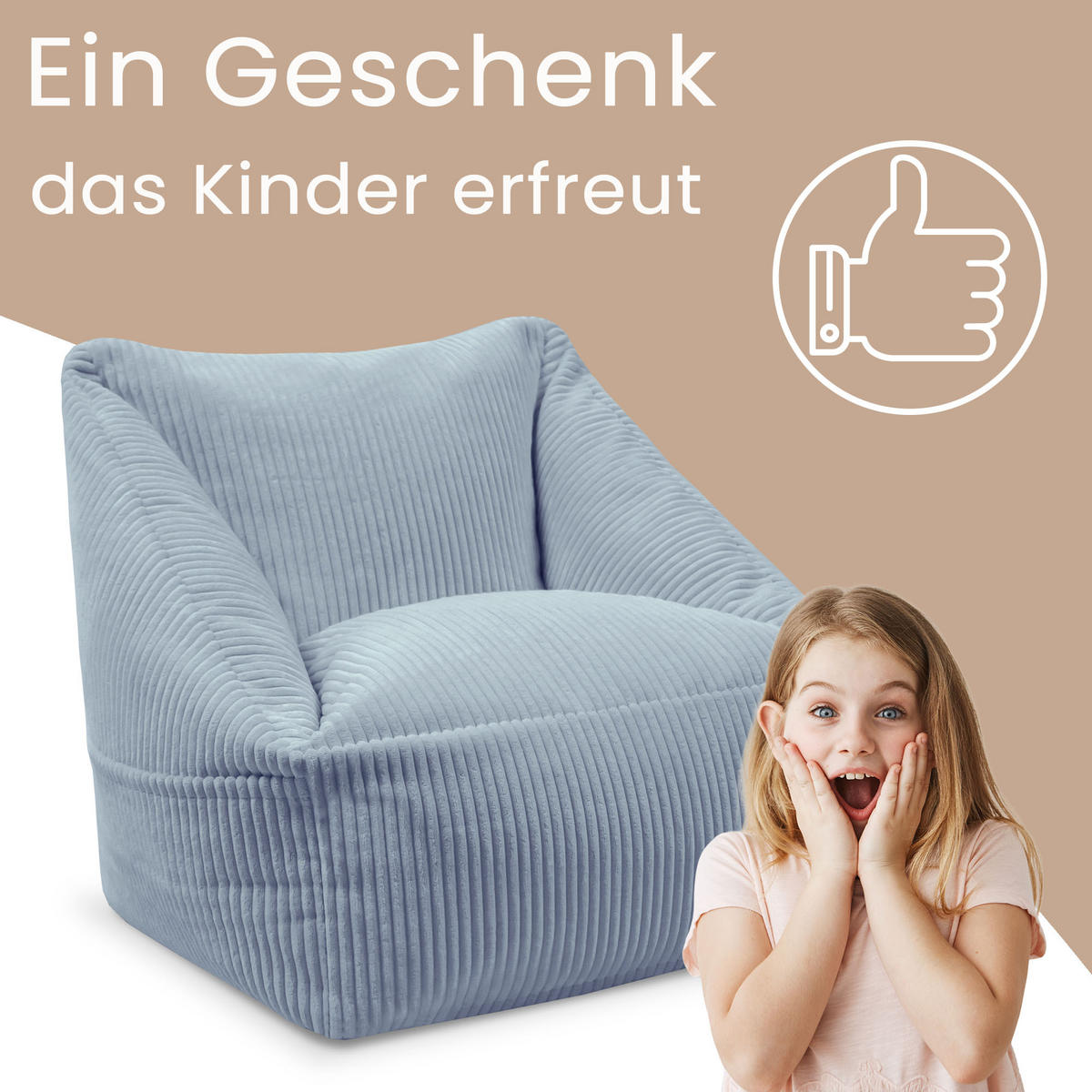 SITZSACK-SESSEL Bambino 55/60/55 cm, weicher Bouclé 315 g/m², mit Griff & Seitentasche, Hellblau - Hellblau, Textil (55/55/60cm) - Dreamroots