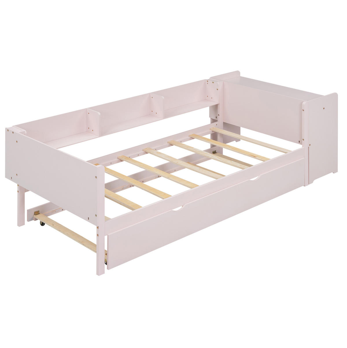 KINDERBETT 90/200 cm rosa mit ausziehbarem Bett und Schreibtisch - Rosa, Holz (90/200cm) - OKWISH
