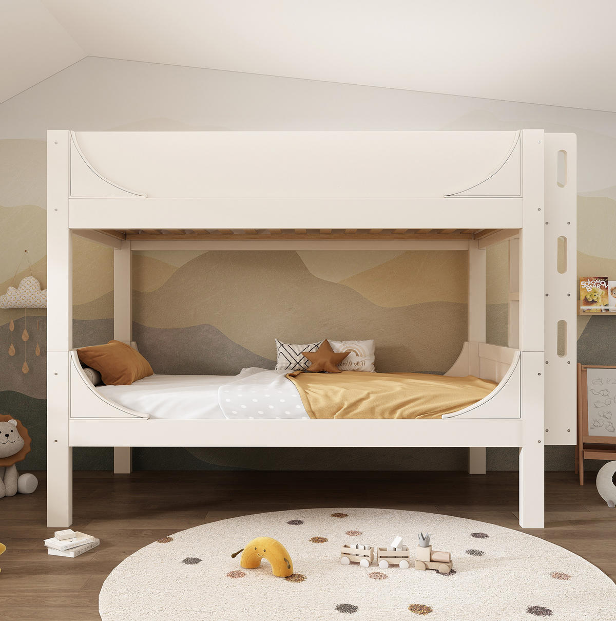 ETAGENBETT 90/200 cm trennbar mit flexibel montierbarer Leiter und Schlittenform, Weiß - Weiß, Holzwerkstoff (90/200cm) - Redom
