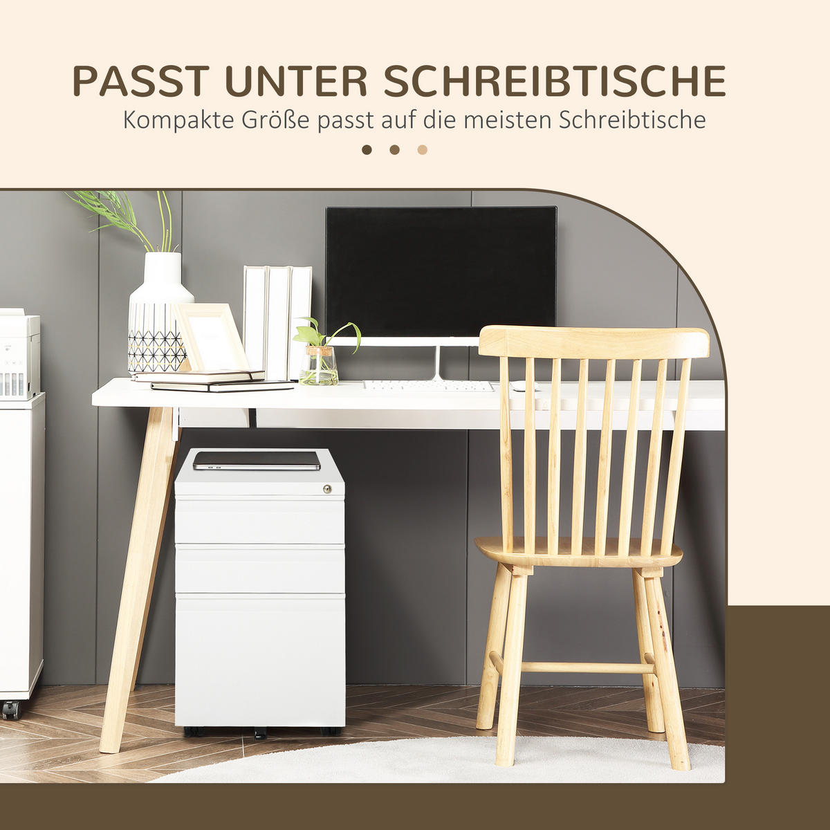 AKTENSCHRANK mit Rädern, konkavem Griff, für Home-Office, Stahl, Weiß - Weiß, Metall (48/60/39cm) - Vinsetto
