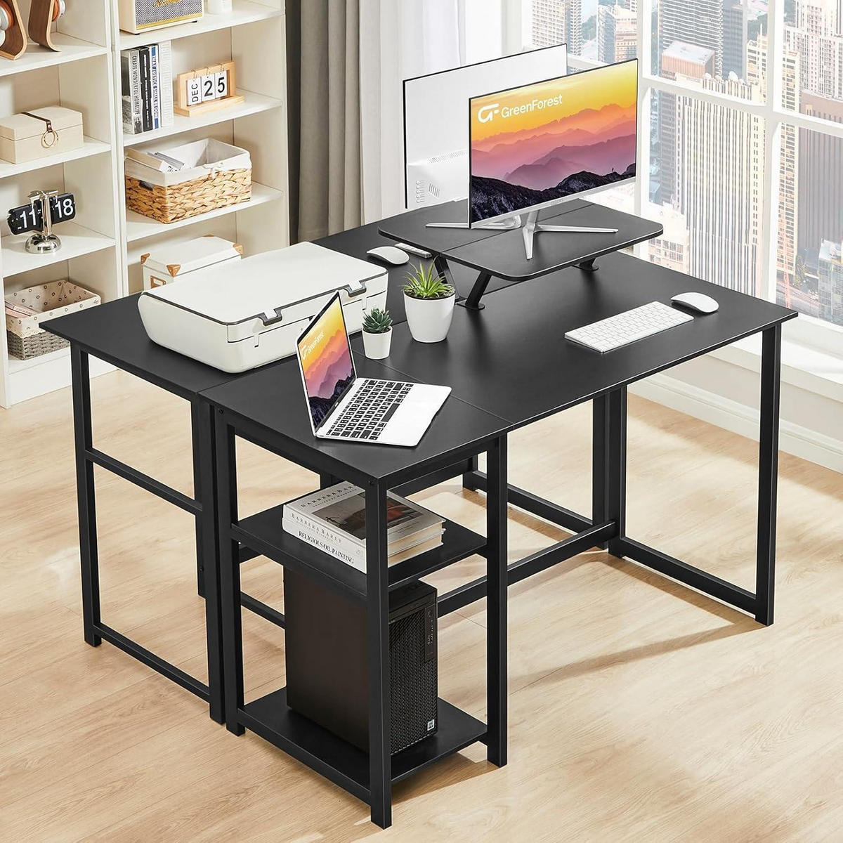 SCHREIBTISCH mit Stauraum und Monitorständer 120 x 50 cm Schwarz - Schwarz, Metall (120/55/75cm)