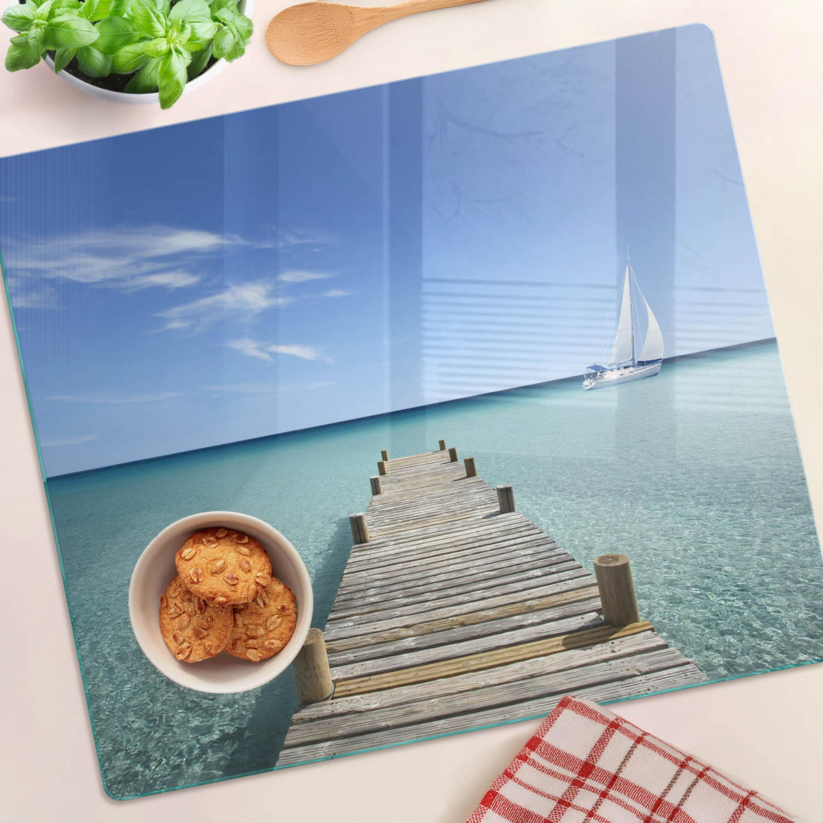 GLASPLATTE 60x52 cm Holzsteg - Blau, Glas (60/0.4/52cm) - TULUP
