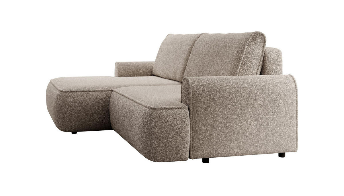 ECKSOFA MARE Beige Boucle-Stoff mit Schlaffunktion - Beige, Holz (250/146cm) - MASSENO