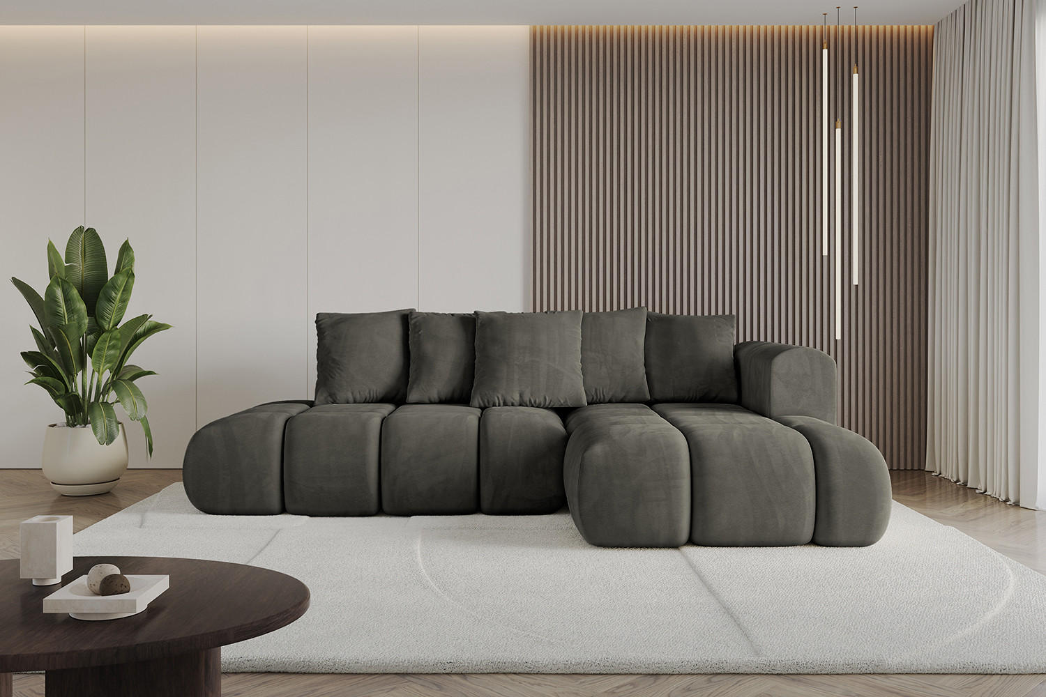 ECKSOFA Ottomane Rechts CLOUD-L-v1 289x180x40 Schwarz Velours - Schwarz, Holzwerkstoff/Kunststoff (289/180cm) - ALTDECOR