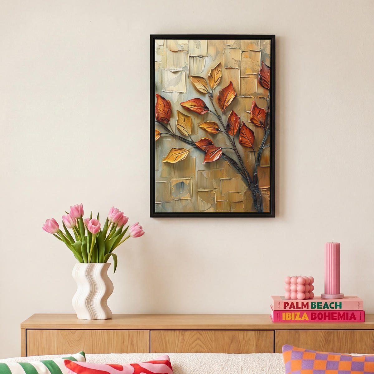 LEINWAND Bilder mit Rahmen - Baum - Abstrakt - Natur - Kunst - 20x30 - Goldfarben, Textil (20/30cm) - MuchoWow
