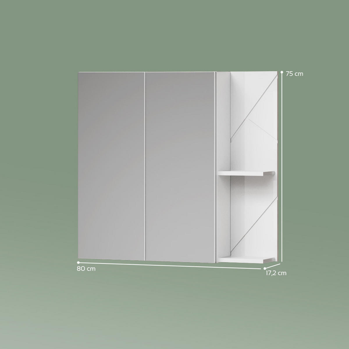 SPIEGELSCHRANK Ronco Weiß/Weiß Hochglanz 80 x 75 cm - Weiß Hochglanz/Weiß, Holzwerkstoff (80/75/17.2cm) - Livinity®