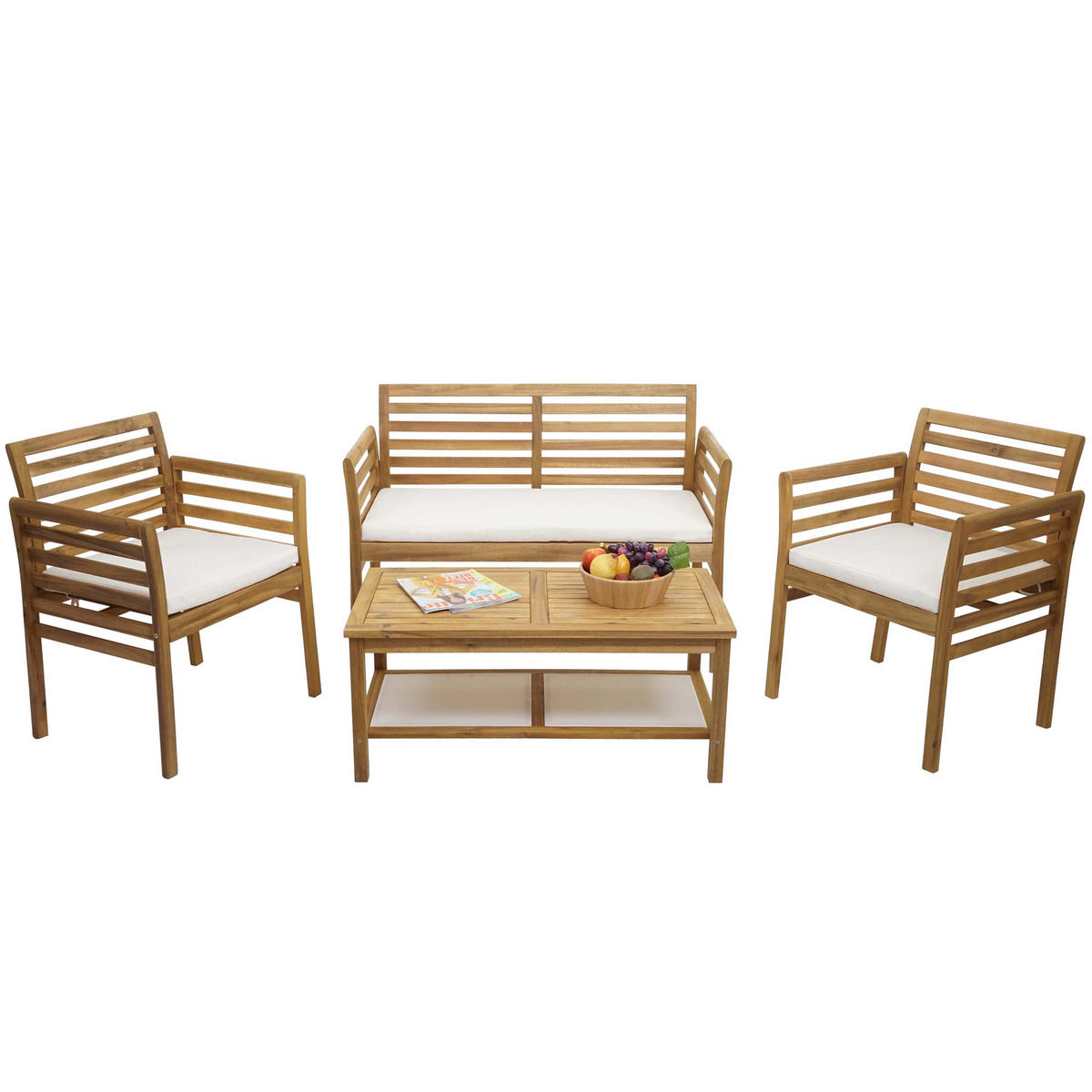 GARTENGARNITUR E99B Braun, Cremeweiß - Creme/Braun, Holz - MCW