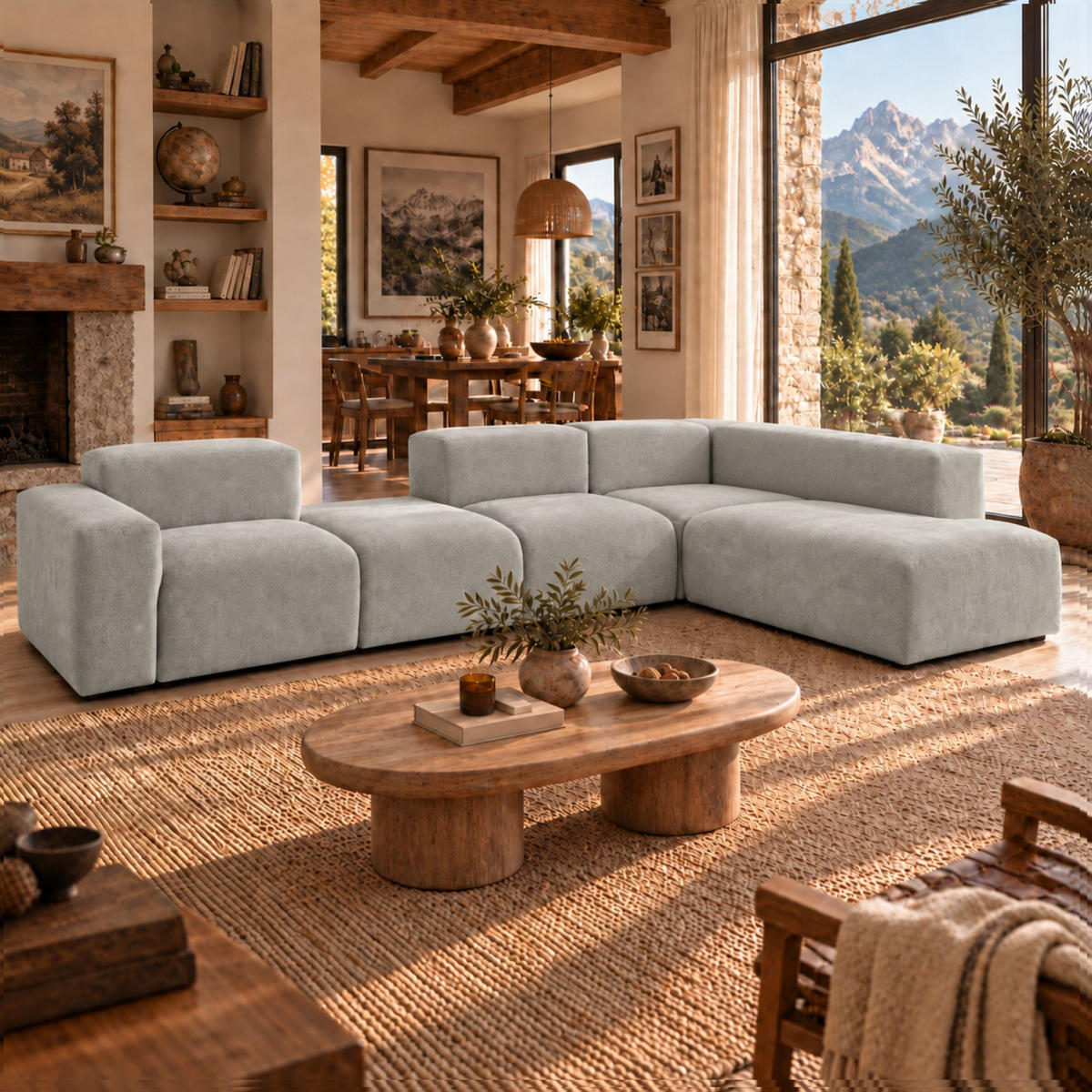 5-SITZER modulares Ecksofa HEAVEN SET 5 Rechts, Breite 380 cm Webstoff Grau - Schwarz/Grau, Holz/Kunststoff (245/380cm) - Muffo