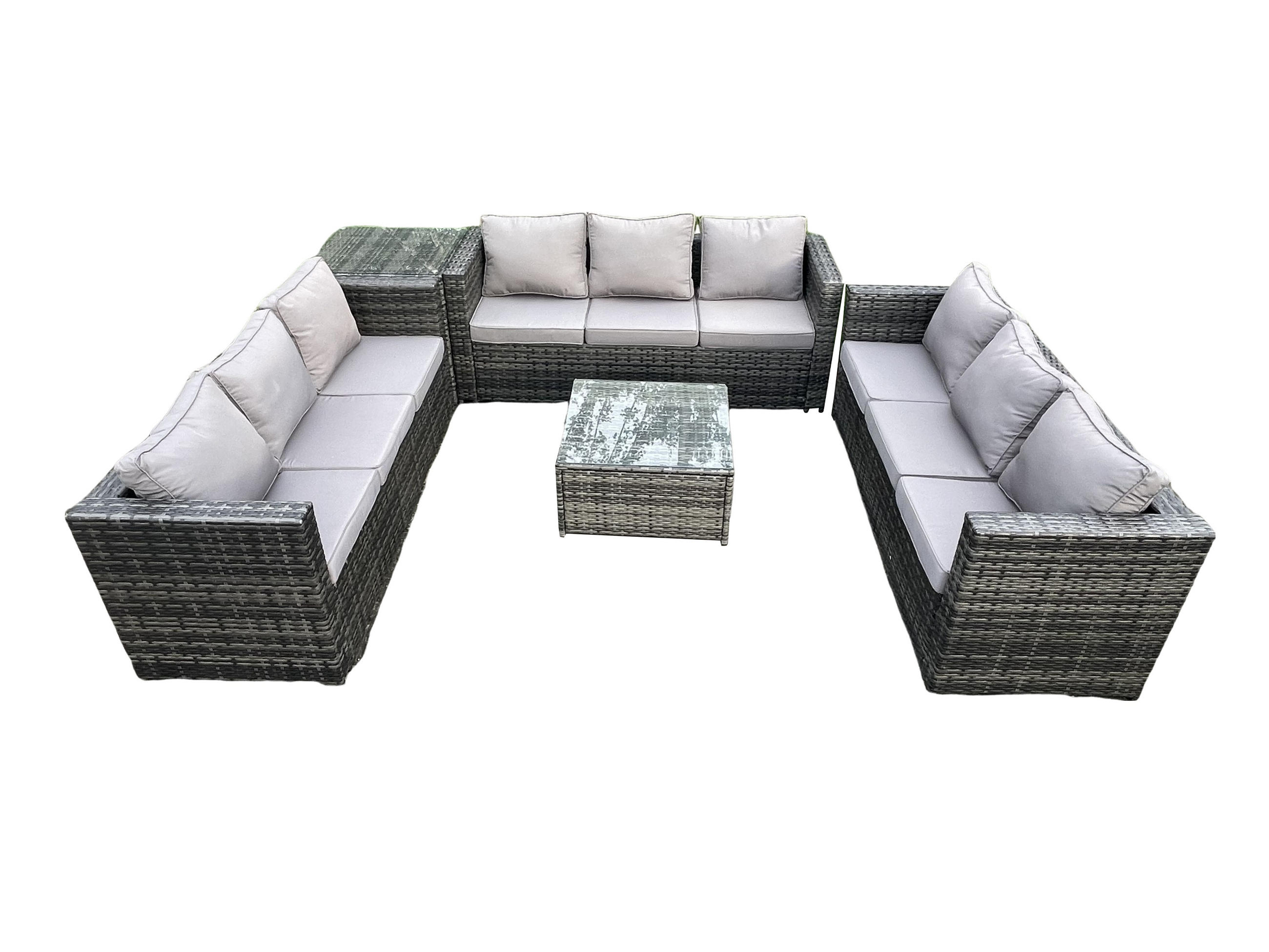 GARTENTISCHGRUPPE Polyrattan 9-Sitzer - Dunkelgrau, Metall - Fimous