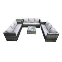 GARTENTISCHGRUPPE Polyrattan 9-Sitzer - Dunkelgrau, Metall - Fimous