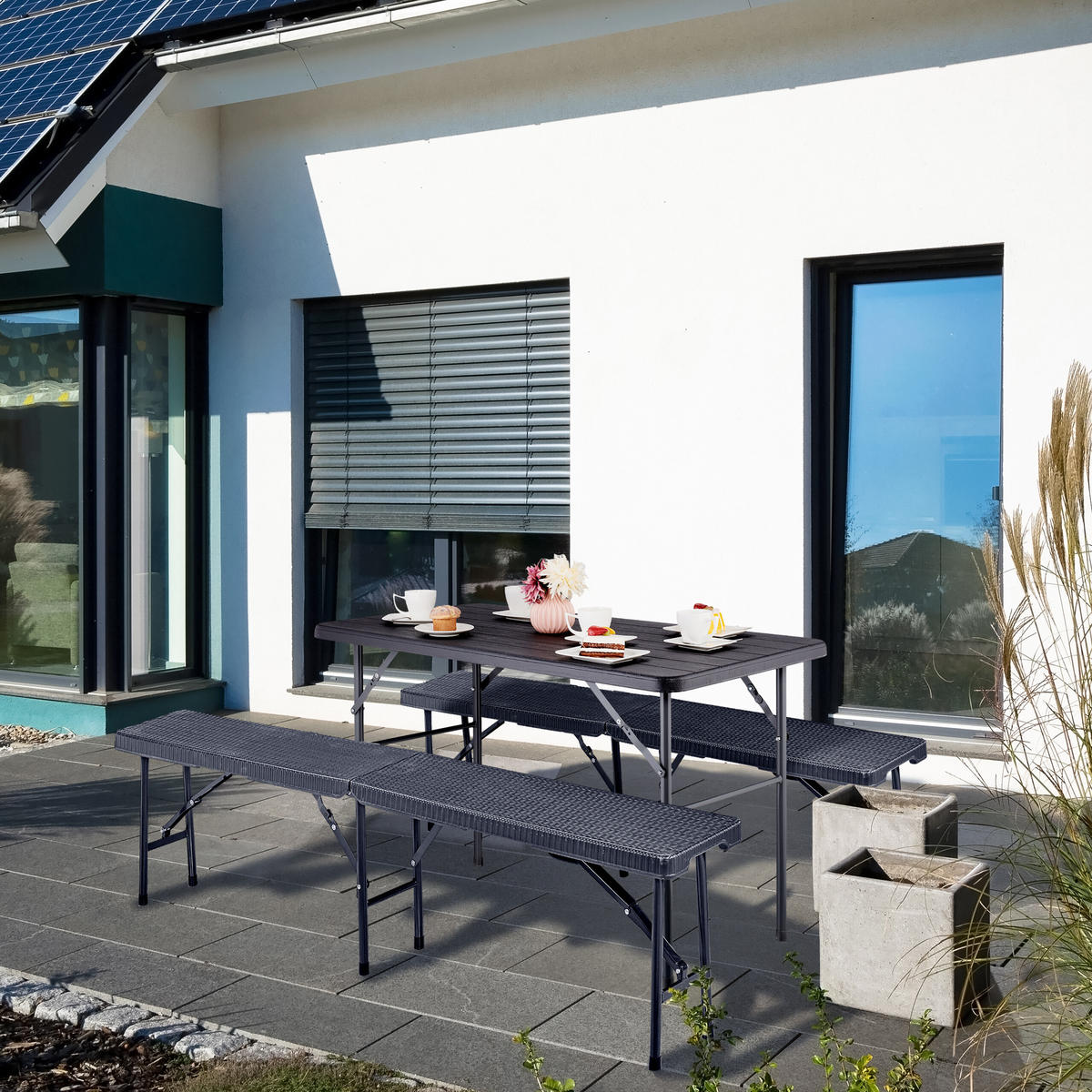 GARTENTISCH - Schwarz, Kunststoff/Metall (60/118/74cm) - Relaxdays