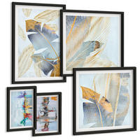 BILDER SET 5er Set - 50x50 cm & 20x30 cm & 40x60 cm Schwarzer Rahmen - abstrakte Muster in Blautönen - Schwarz, Kunststoff (40/60cm) - TULUP