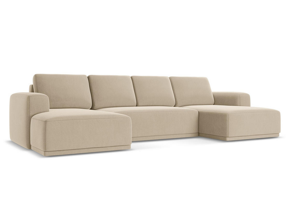 WOHNLANDSCHAFT Samt Stoff Beige - Beige/Creme, Kunststoff/Textil (333/91/160cm) - Makamii