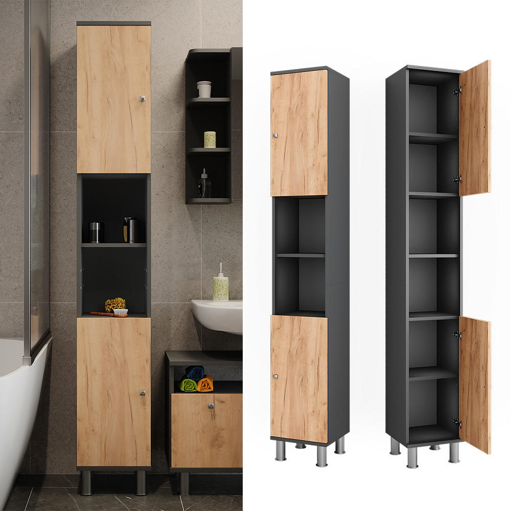 HOCHSCHRANK Fynn Anthrazit/Goldkraft Eiche 30 x 190 cm - Honigeiche/Anthrazit, Holzwerkstoff (30/190/30cm) - Vicco