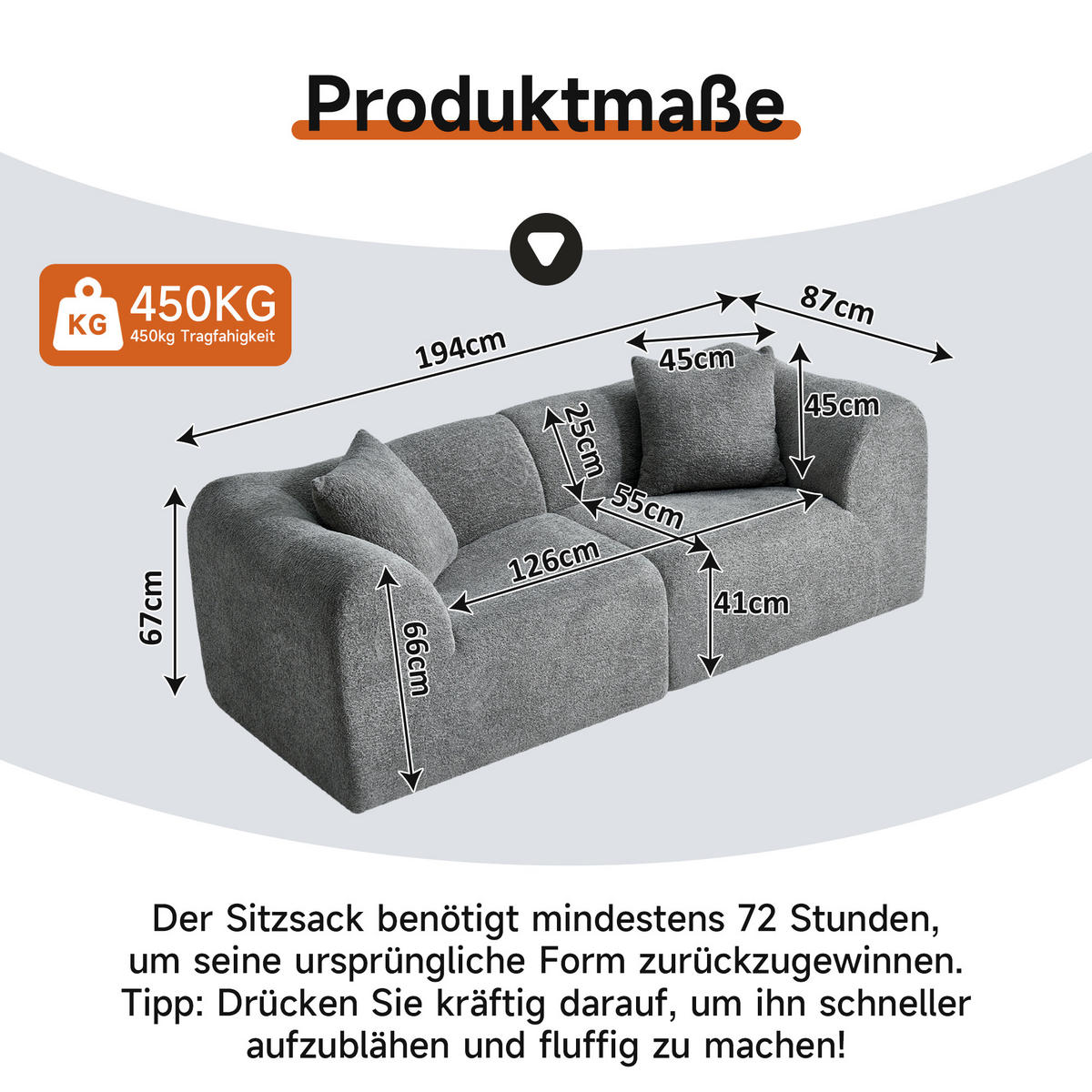 2-SITZER Sofa Samt mit Kissen und Anti-Rutsch-Pads 193/87/67 cm Grau - Grau, Textil (87/67/193cm) - Redom