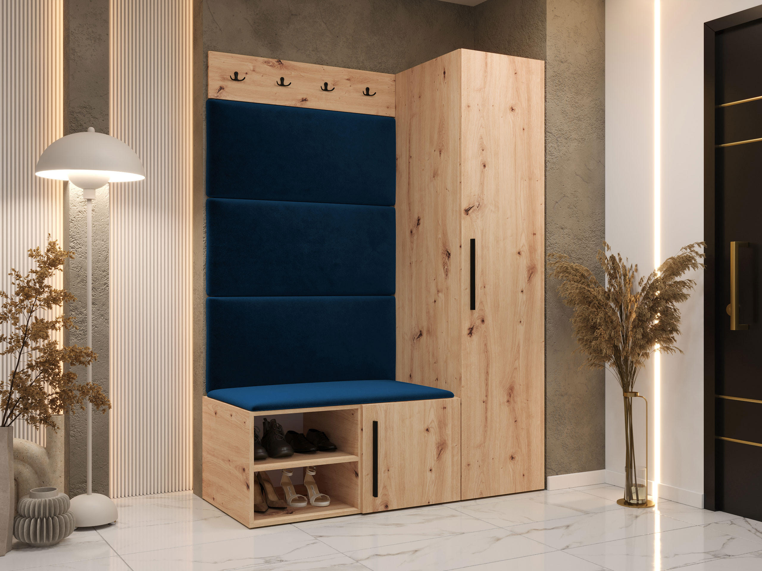 GARDEROBEN-SET Medi II - Blau/Schwarz, Holzwerkstoff/Kunststoff (40/191/50cm) - MIRJAN24