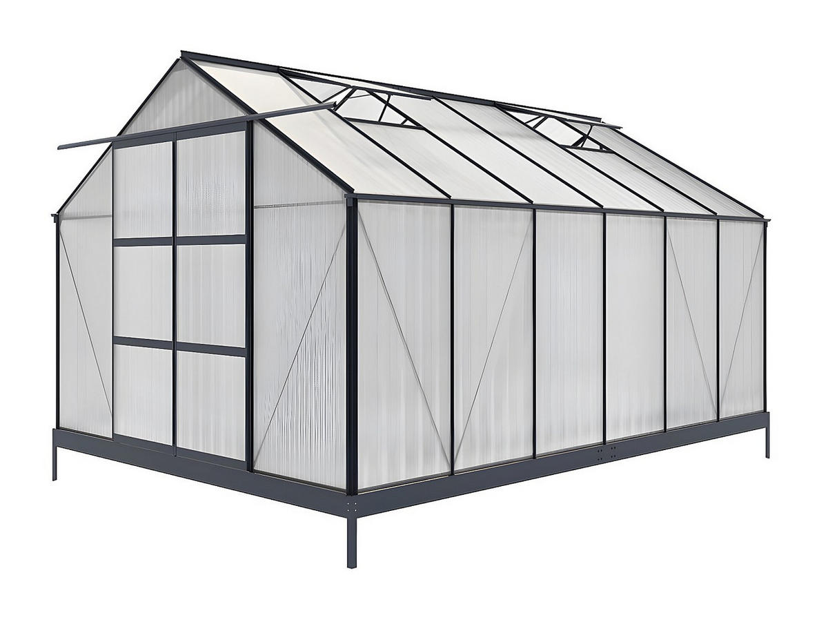 SELBSTTRAGENDES Gewächshaus - 305cm x 427cm - Polycarbonat - anthrazitgrau - KALIDA - Anthrazit, Kunststoff (305/249/427cm) - Vente-Unique
