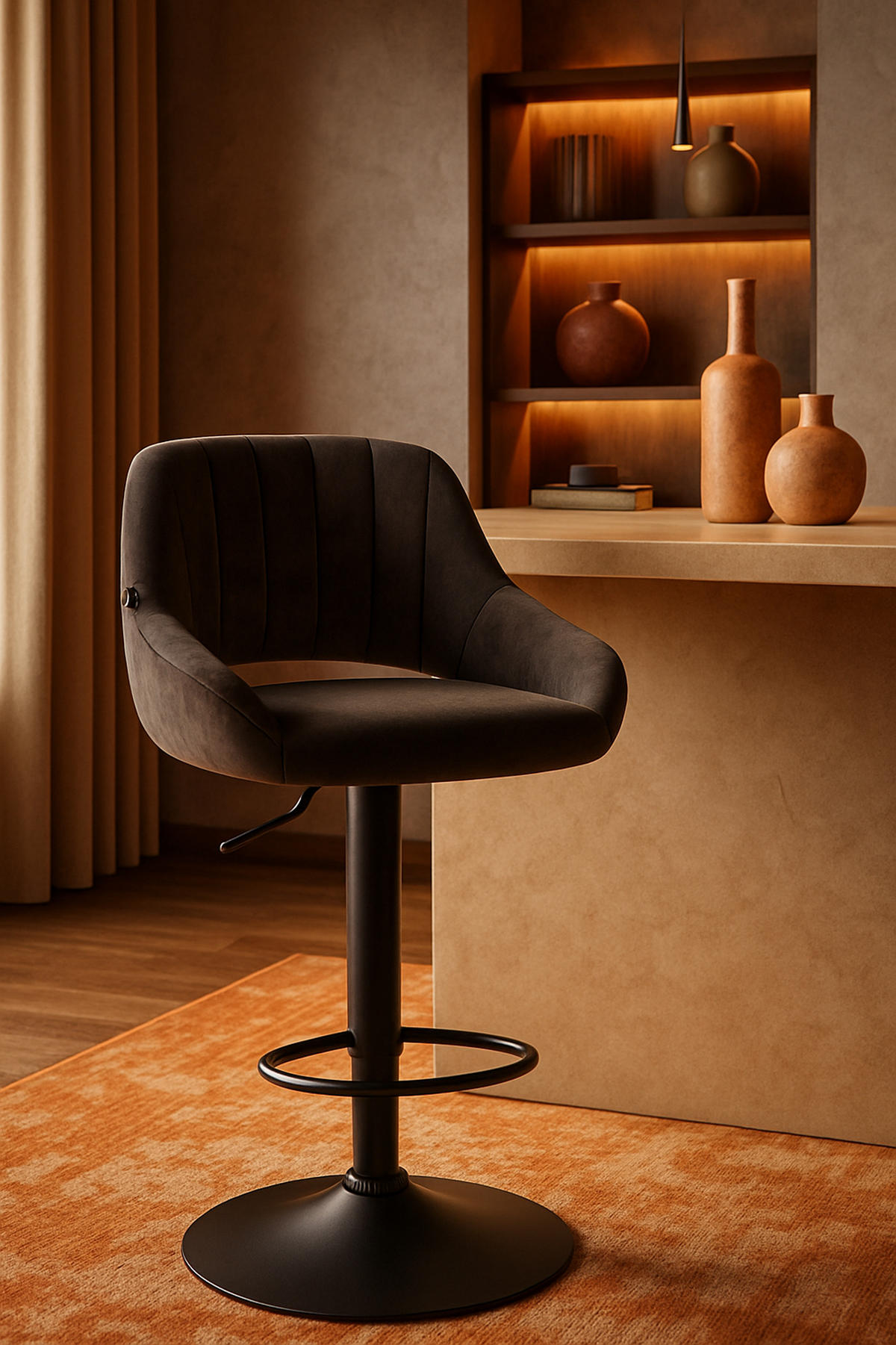 BARHOCKER 2er Set Milos Samt B schwarz - Schwarz, Textil/Metall (47/106/48cm) - TPFLiving